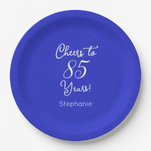 Royal Blue Cheers to 85 Years 85th Birthday Paper Plate