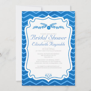 Royal Blue Chevron Stripes Bridal Shower Invites