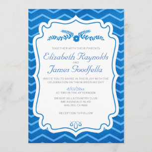 Royal Blue Chevron Stripes Wedding Invitations