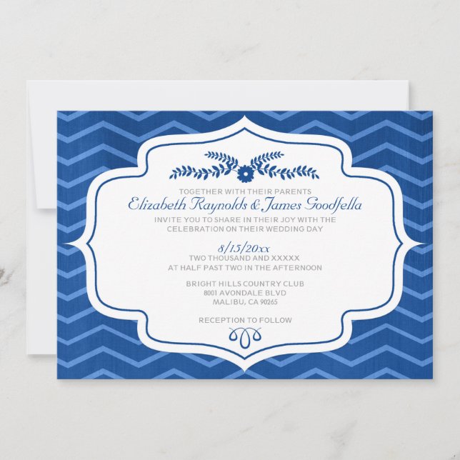 Royal Blue Chevron Wedding Invitations (Front)