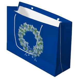 Royal Blue Christmas Chinoiserie Wreath Large Gift Bag