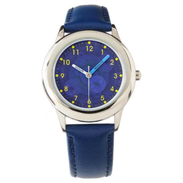 Royal Blue Circular Fractal Kids' Watch (Front)