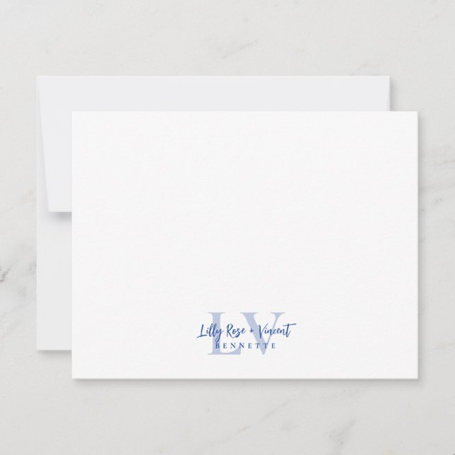 Royal Blue Classic Monogram Couple Custom Wedding Card (Front)