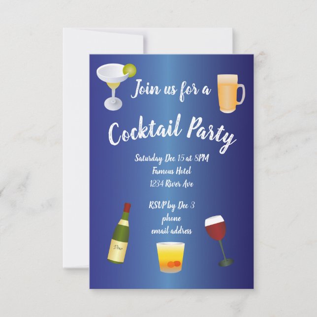 Royal Blue Cocktail Party Invitation (Front)