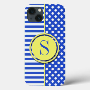 Royal Blue Combination Polka Dots And Stripes iPhone 13 Case