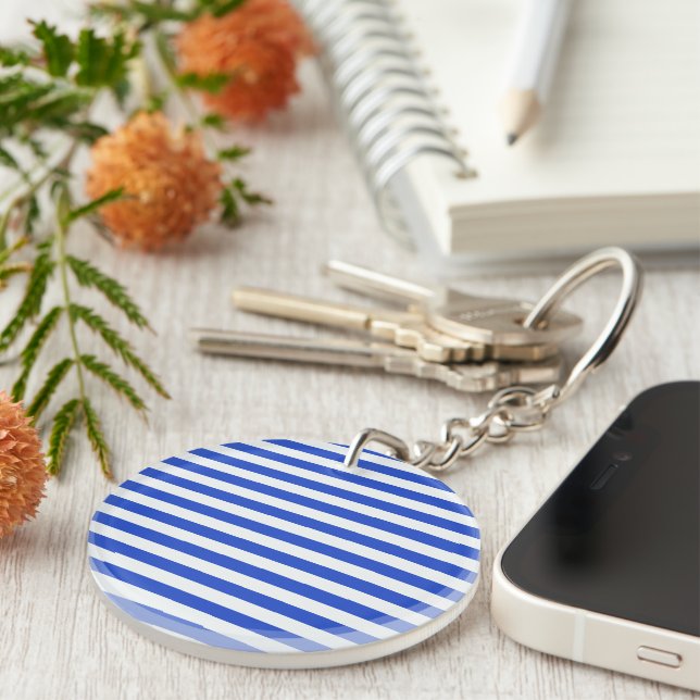 Royal Blue Combination Stripes by Shirley Taylor Key Ring (Front Right)
