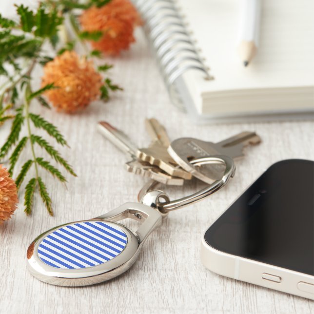 Royal Blue Combination Stripes by Shirley Taylor Key Ring (Side)