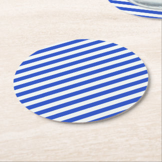 Royal Blue Combination Stripes by Shirley Taylor Round Paper Coaster