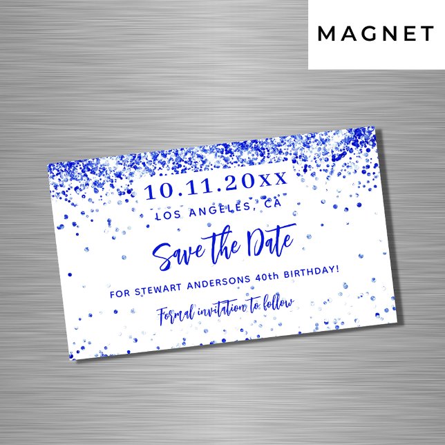 Royal blue confetti birthday save the date magnet (Creator Uploaded)