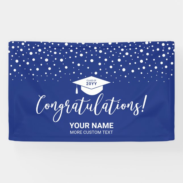 Royal Blue Confetti Congratulations Graduation Banner (Horizontal)