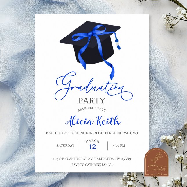 Royal Blue Coquette Graduation Invitation, Invitation (Creator Uploaded)