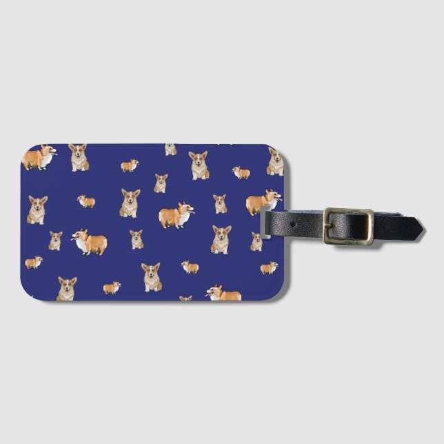 Royal Blue Corgi  Luggage Tag (Front Horizontal)