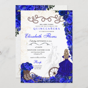 Royal Blue Cowgirl Ranchero Western Quinceanera Invitation