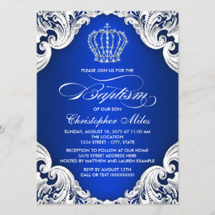 Royal Blue Crown Boy Baptism Invitation