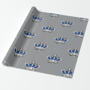 Royal Blue Crown Pattern on Modern Gray Background Wrapping Paper