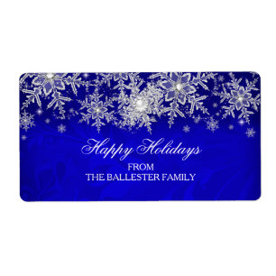 Royal Blue Crystal Pearl Snowflake Happy Holidays