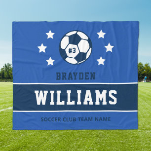 Royal Blue Custom Soccer Name and Number Fleece Blanket