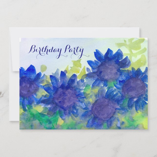 Royal Blue Daisy Flowers 80th Birthday Party Invitation (Front)