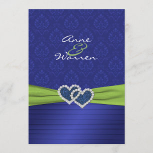 Royal Blue Damask and Pleats Chartreuse Invitation