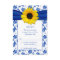 Royal Blue Damask Sunflower Wedding RSVP Card