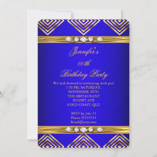 Royal Blue Deco Stripe Gold Diamond Party Invitation