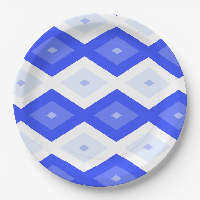 Royal blue diamond pattern paper plate (Front)