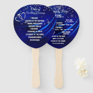 Royal Blue Diamonds & Hearts Wedding Hand Fan