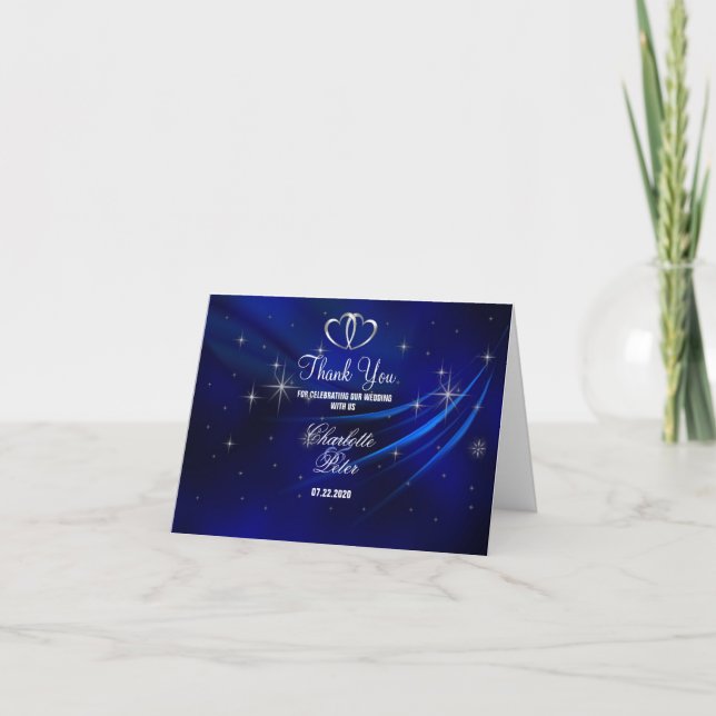 Royal Blue Diamonds/Hearts Wedding Thank You Card (Front)