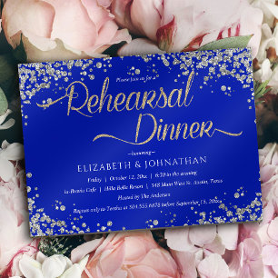 Royal Blue Diamonds Minimal Rehearsal Dinner Invit Invitation
