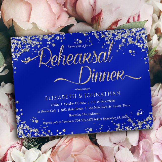Royal Blue Diamonds Minimal Rehearsal Dinner Invit Invitation (Creator Uploaded)