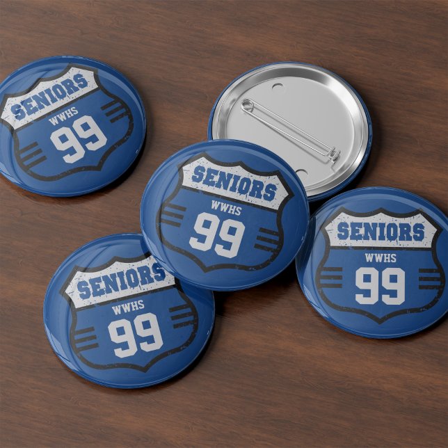 Royal Blue Distressed Seniors Road Sign 6 Cm Round Badge (Creator Uploaded)