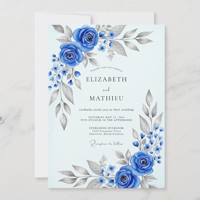 Royal Blue Divine Winter Wedding Invitation (Front)