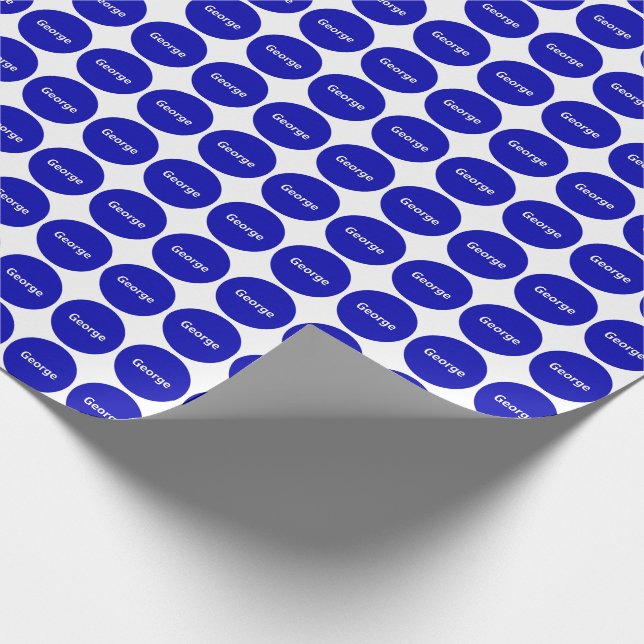 Royal Blue Dots Pattern On White With Name Wrapping Paper (Corner)