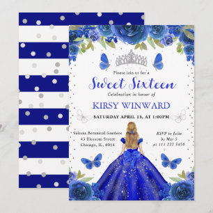 Royal Blue Dress Blonde  Princess Sweet 16 Invitation