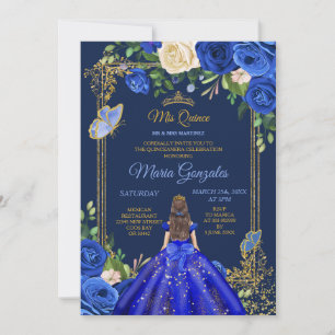 Royal Blue Dresses Mis Quince 15th Girl Birthday Invitation