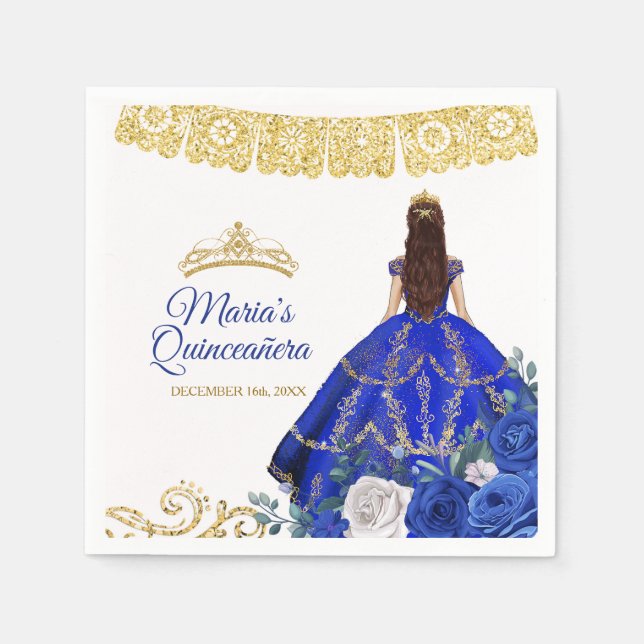 Royal Blue Dresses Quinceañera Crown Birthday Napk Napkin (Front)