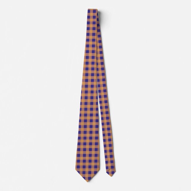 Royal Blue, Dusty Rose, and Tan Gingham Pattern Tie (Front)