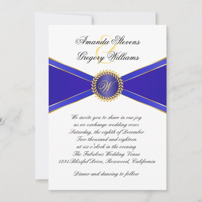 Royal Blue Elegance Monogram Wedding Invitation (Front)