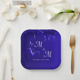 Royal Blue Elegance Wedding Paper Plate