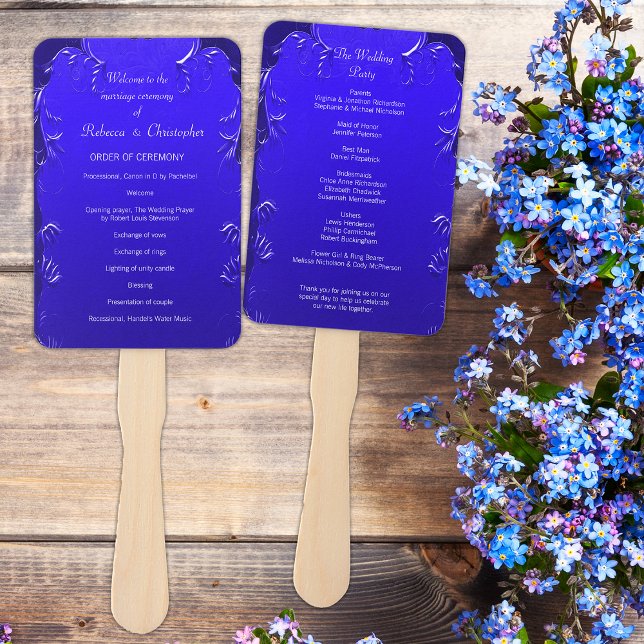 Royal Blue Elegance Wedding Program Hand Fan (Creator Uploaded)