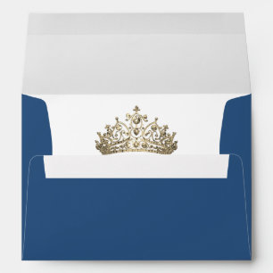 Royal Blue Elegant Crown Gold Tiara Princess Envelope