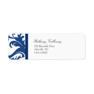 Royal Blue Elegant Damask Return Address Label