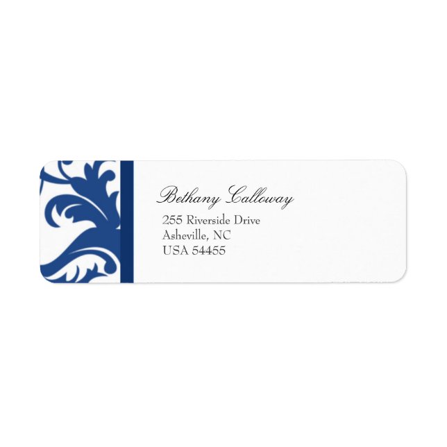 Royal Blue Elegant Damask Return Address Label (Front)