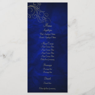 Royal Blue Elegant Gold Wedding Menu Rack Card