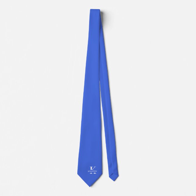 Royal Blue Elegant Monogram + Name  Tie (Front)