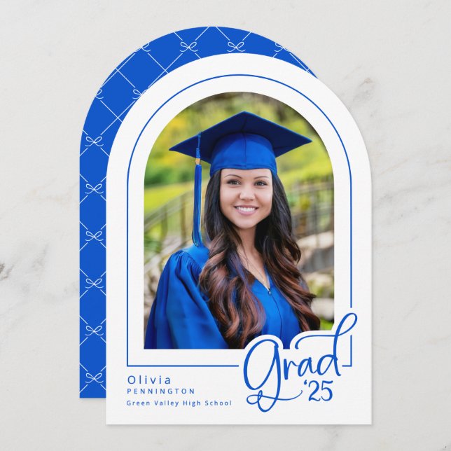 Royal Blue Elegant Photo 2025 Grad Announcement (Front/Back)