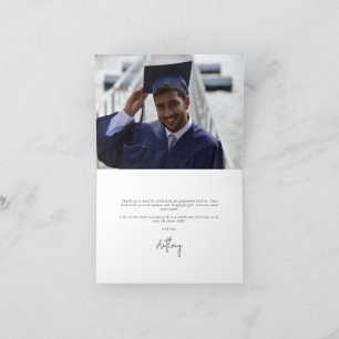 Royal Blue Elegant Script Graduation Photo+Message Thank You Card