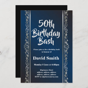 royal blue, elegant, sliver, birthday bash invitation