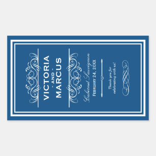 Royal Blue Elegant Wedding Monogram Wine Bottle Rectangular Sticker