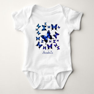 Royal Blue Elegant Whimsical Butterflies Baby Bodysuit